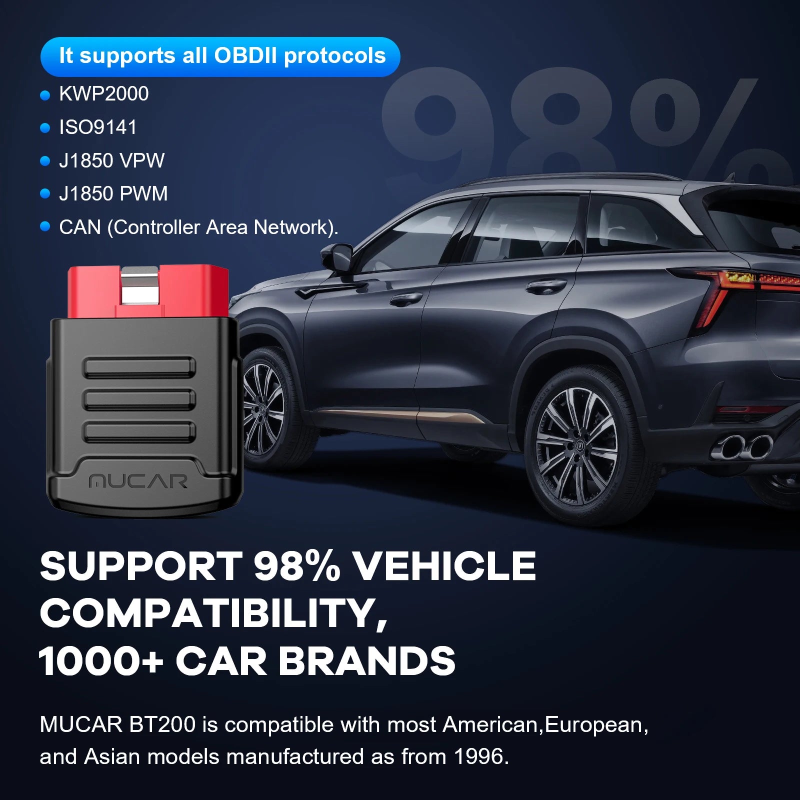 MUCAR BT200 Automotive OBD2 Scanner Car Diagnostics Full System OIL SAS Reset Auto Scan Erase Error Code Reader