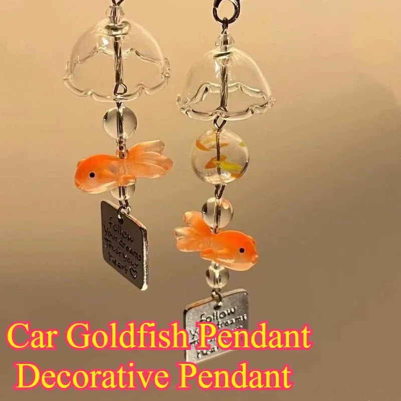 1pc Cute Goldfish Wind Chime Car Pendant plastics Decorative Transparent Glass Little Goldfish Wind Chime car accessories funny