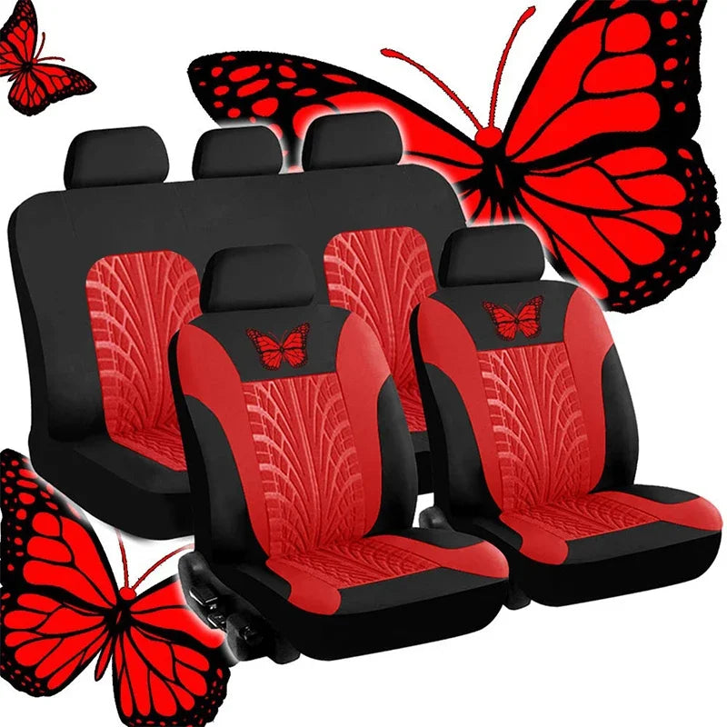 Car Seat Cover Full Set, Universal Butterfly Pattern Embroidery Auto Seat Cover Set