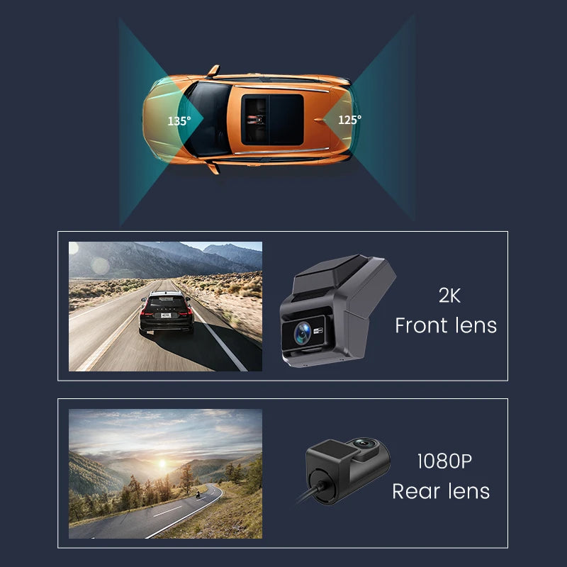 2K 4G 3Inch dashcam with dual lens record wifi gps tracking fit remote live video check on phone 12-24v power supply car camera