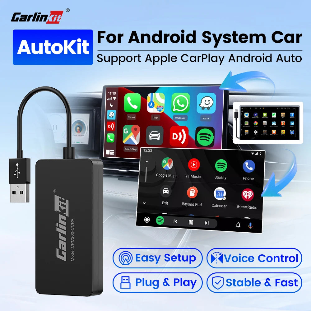 CarlinKit Car Android Auto CarPlay Wired&Wireless Adapter For Android System Car Head Unit Waze Spotify Mirrorlink Split Screen