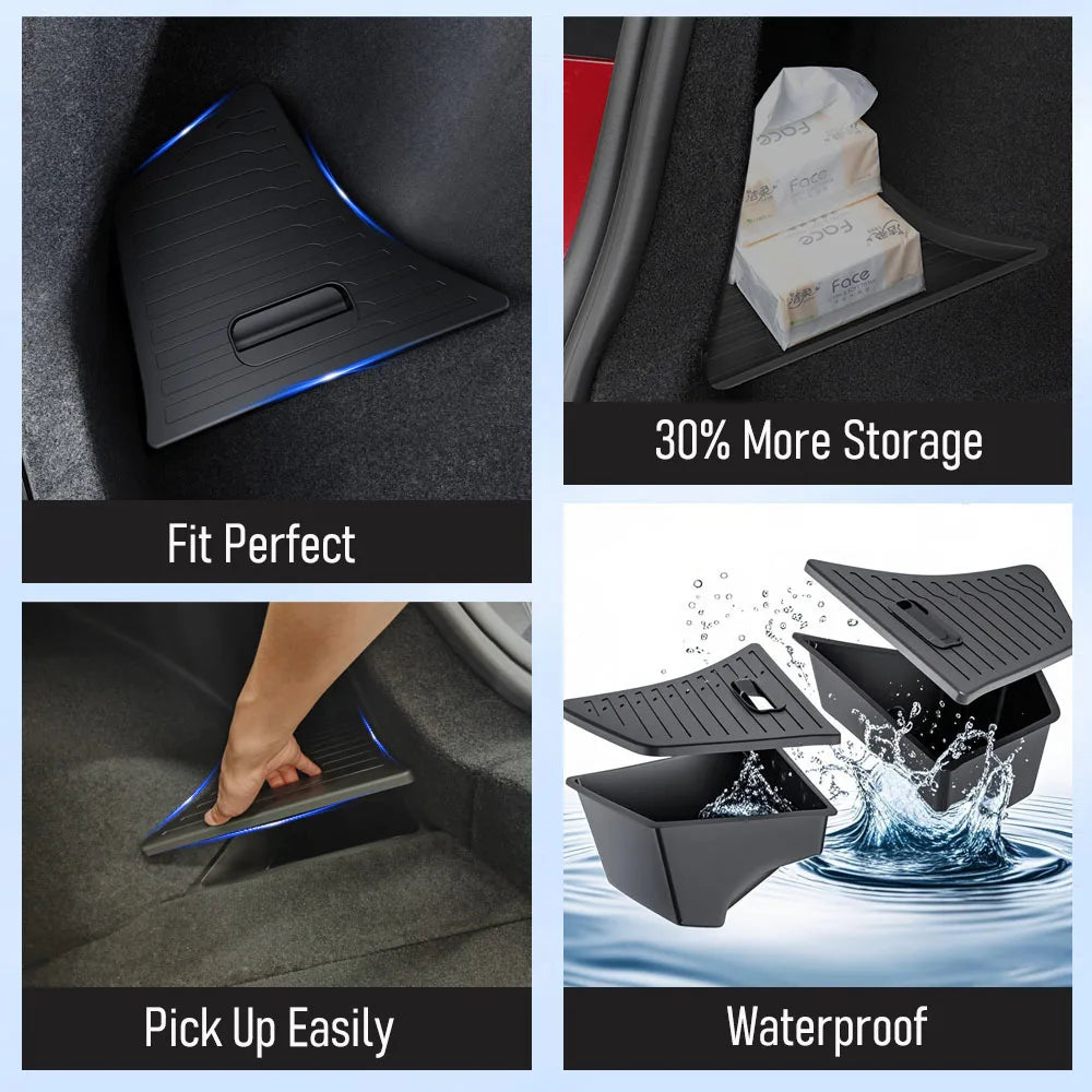 Car Trunk Side Left Right Tidying Packet Storage Box For Tesla Model 3 2024 2025 TPE Felt Mat Cover Organizer Travel Accessories