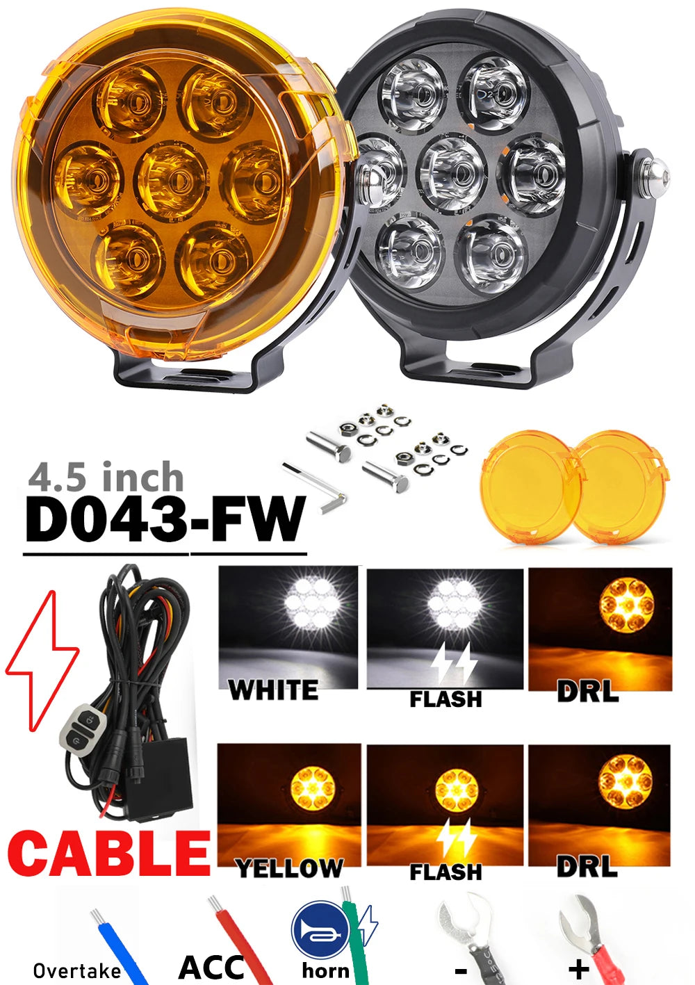 BraveWAY LED Motorcycle Spot Light 4.5 Inch Driving Lamps for Moto Off-Road Truck Tractor 4x4 Work UTV Auxiliary Headlights