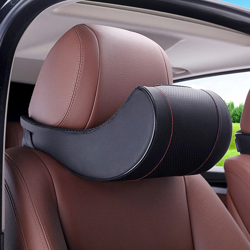 Memory Foam Car Neck Pillow PU Leather Car Headrest Neck Support Pillows Vehicle Neck Cushion Car Interior Accessories