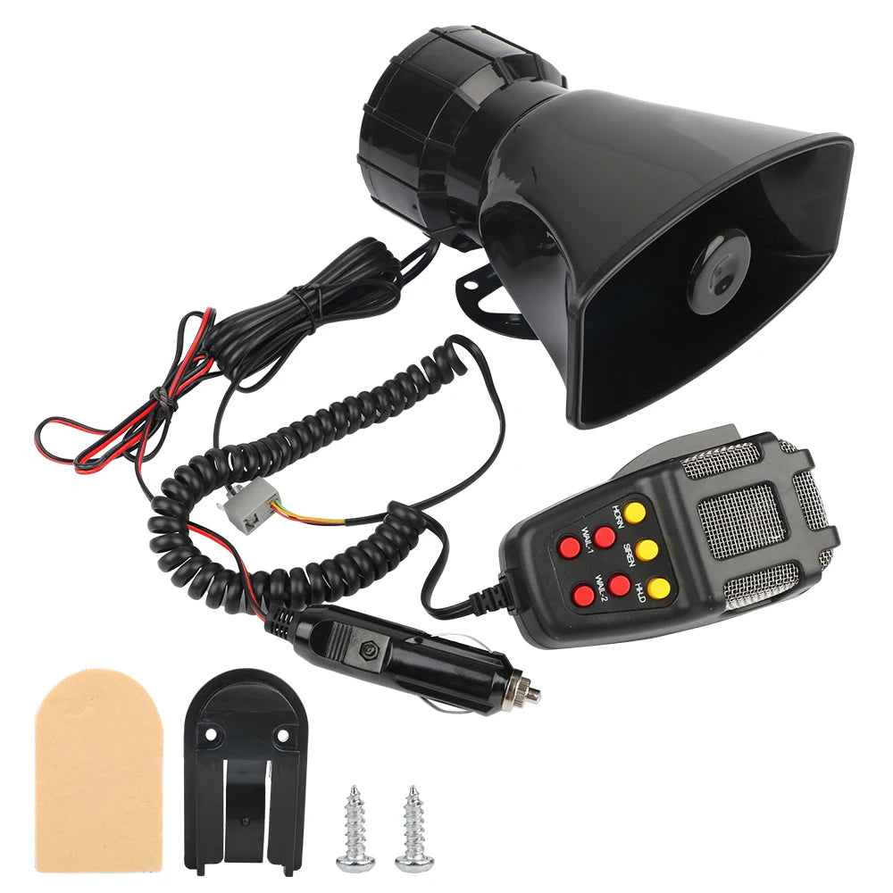 Car Warning Alarm Megaphone Police Siren Air Horn Speaker 120DB Loud Multi-tone & Claxon Horn 12V 100W Car Horn
