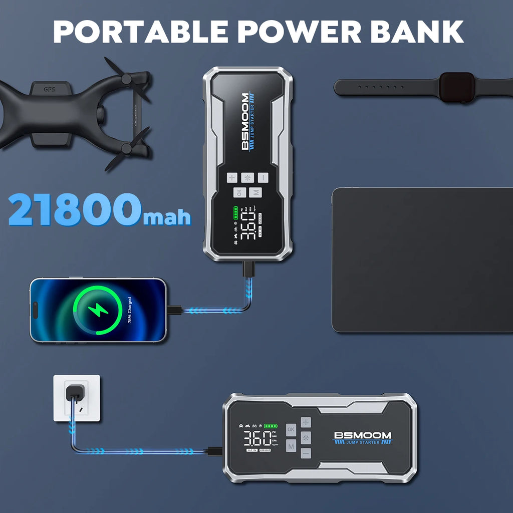 6000A Car Jump Starter Power Bank Portable 160PSI Air Pump Car Battery Emergency Boosters Starting Device Car Starter