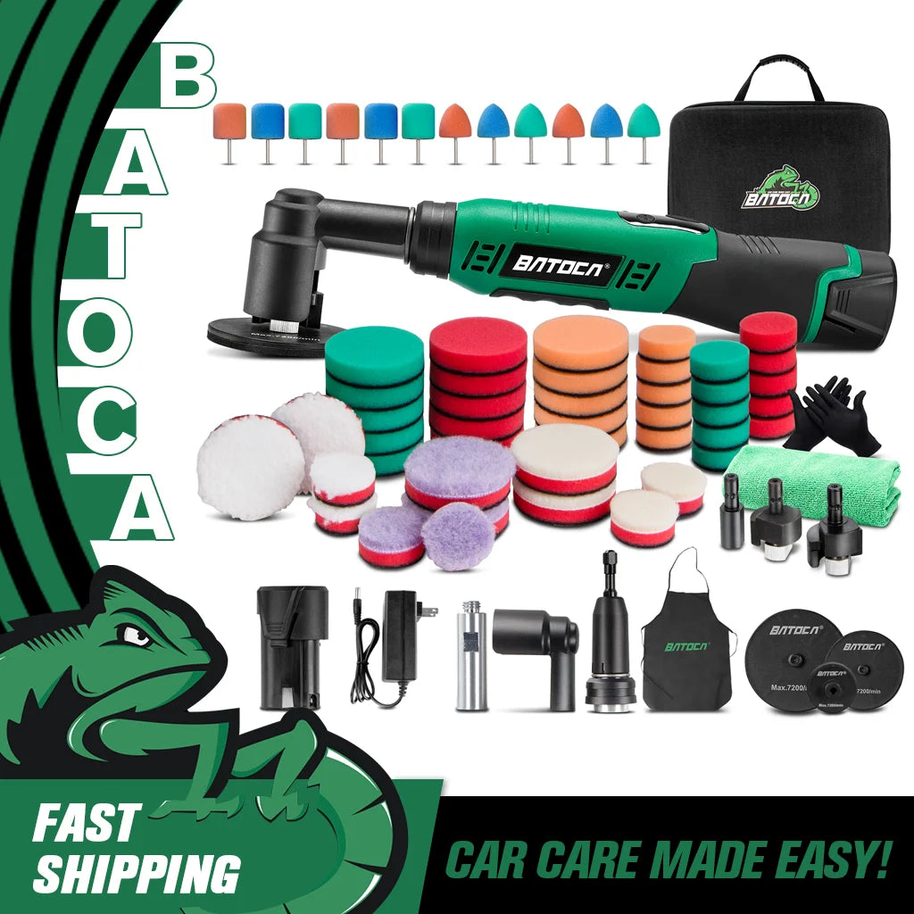 BATOCA S6 Cordless Mini Car Polisher With 2 Heads RO&DA Portable Handle Polishing Machine Kit for Auto Detailing Waxing