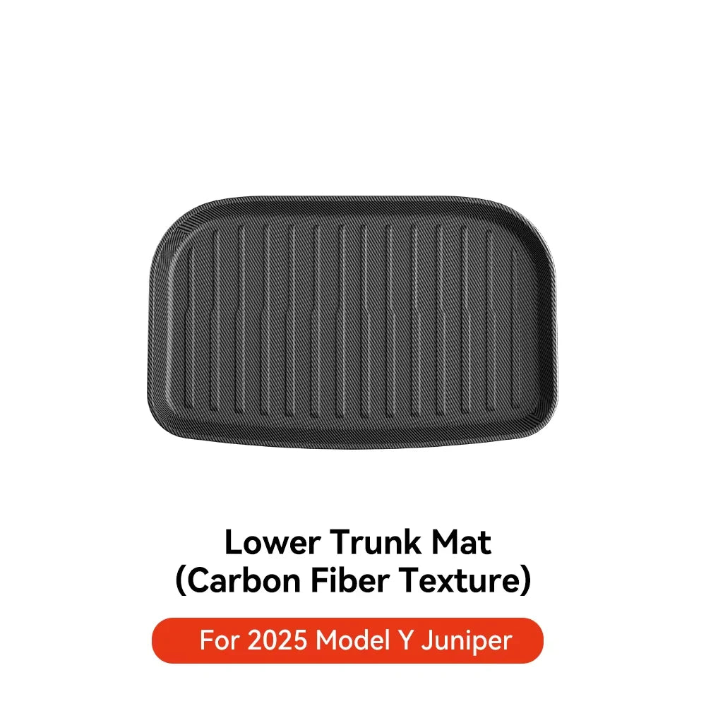 YZ For Tesla Model Y Juniper 2025 TPE Floor Mat Carbon fiber pattern Car waterproof Anti-Slip Trunk Floor Liner Backrest Mats