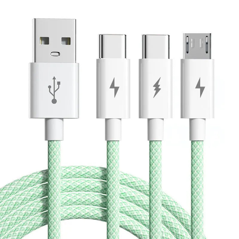 MVQF 3in1 66W Super Fast Charging Macarone Braided  Data Cable, Suitable for Iphone Huawei Xiaomi Android Type C Charging Cable