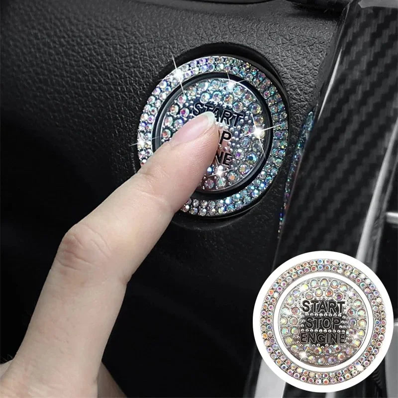1Pcs Car Start Switch Button Car Decorative Diamond Stickers Rhinestone Ring Circle Trims Protective Cover Car Accessories