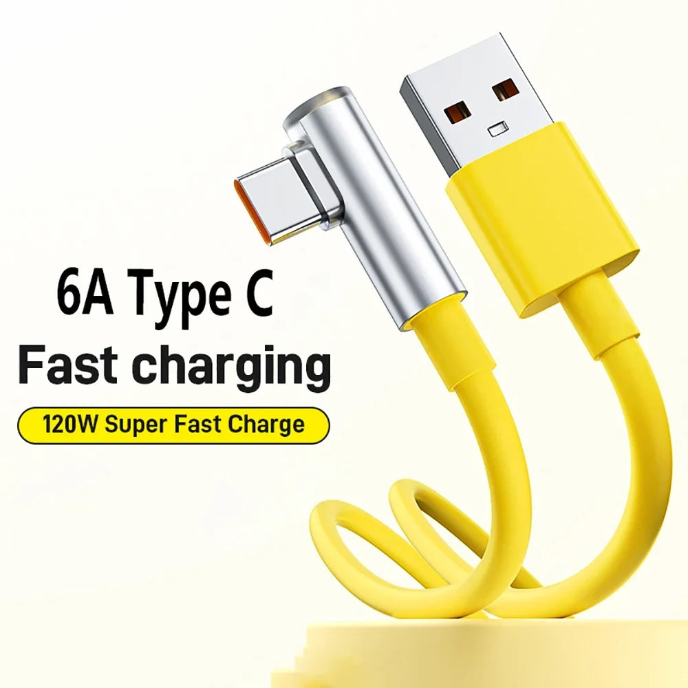 120W 6A Type C Super Fast Charging Data Cables 90 Degree Cable For Xiaomi 14 Ultra Poco Redmi 90° Elbow Quick Charge Accessories