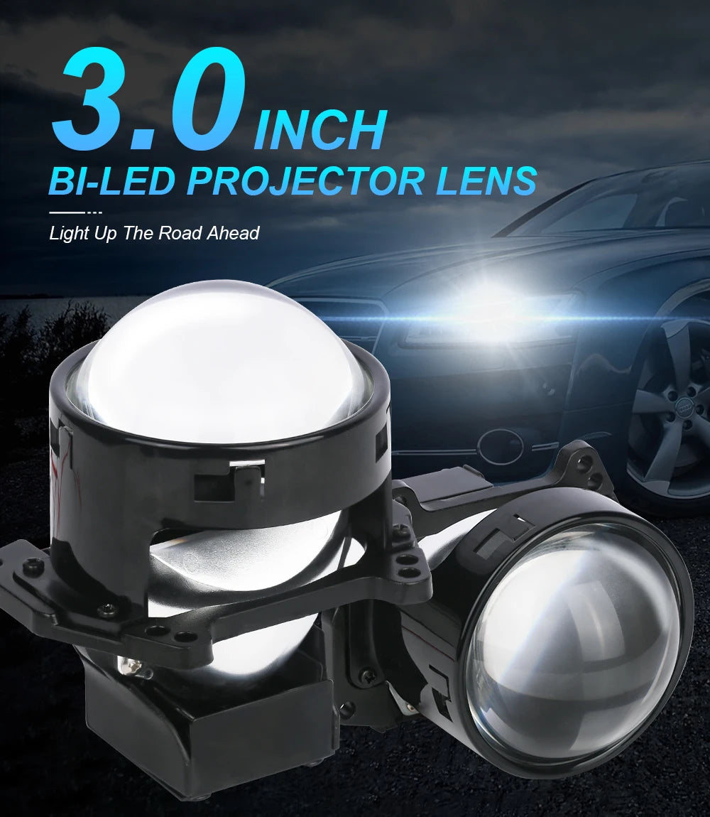 NLpear 2PCS 3 Inch Bi LED Projector Headlights Lenses for Hella LED Lights Projector 120W 40000LM Diode Headlamp Car Accessories