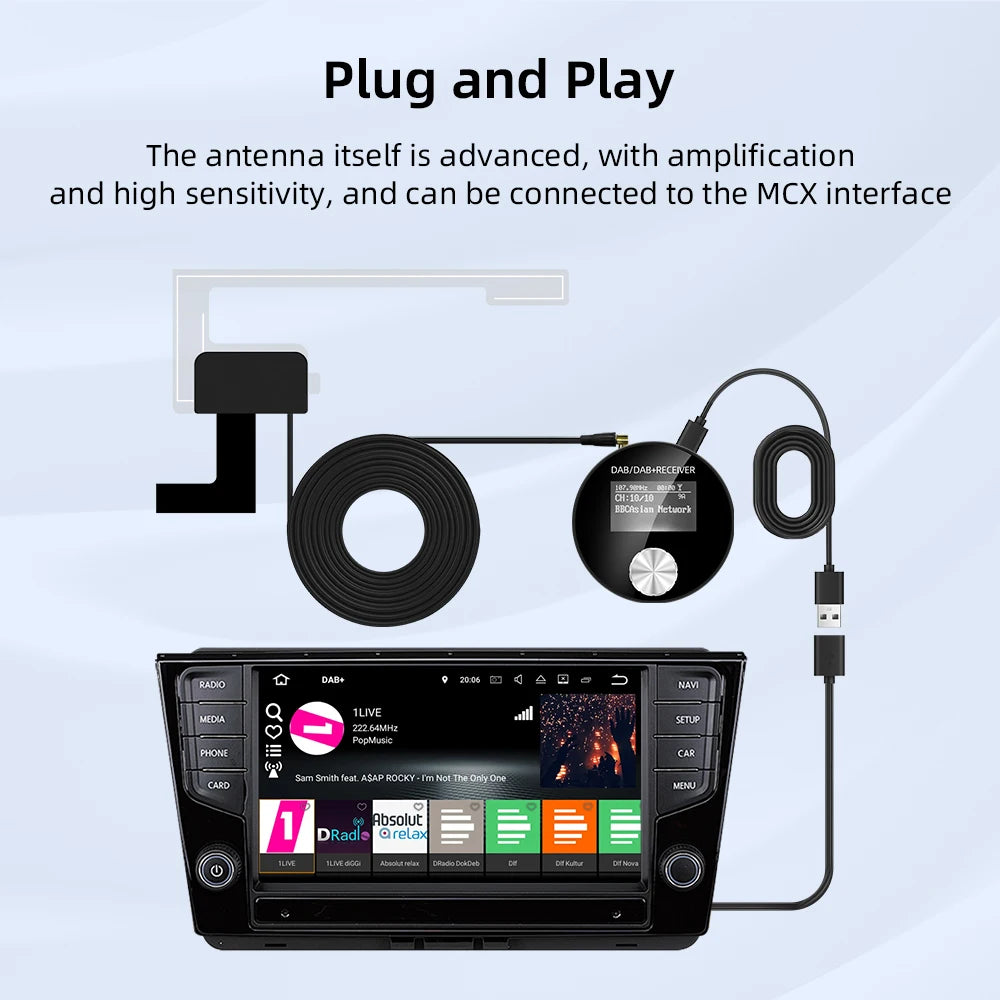 Car DAB/DAB+ Radio Adapter Portable DAB Digital Radio FM Transmitter Music Receiver Unlimited Presets