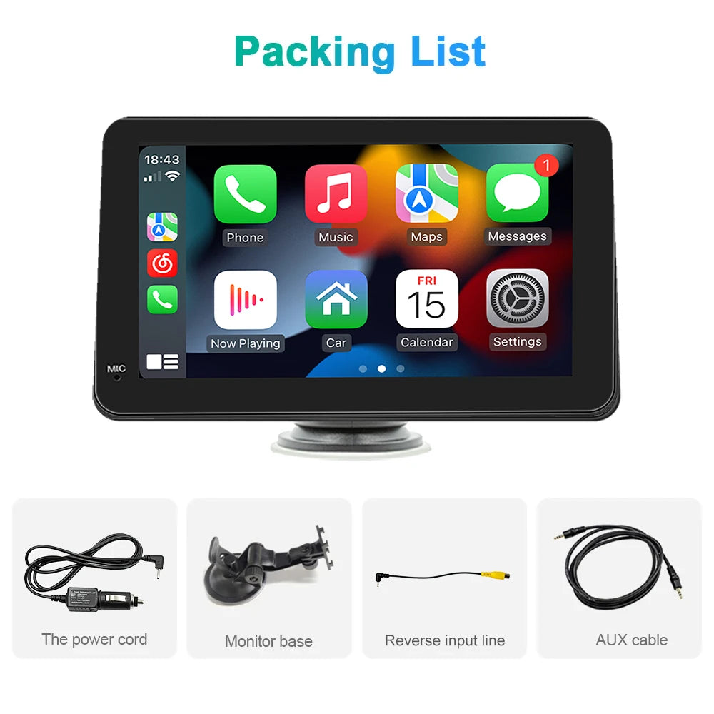 Portable Touch Screen 7inch IPS CarPlay Android Auto Car Radio Multimedia Video Player GPS Navigation  Wifi  Rear View Camera