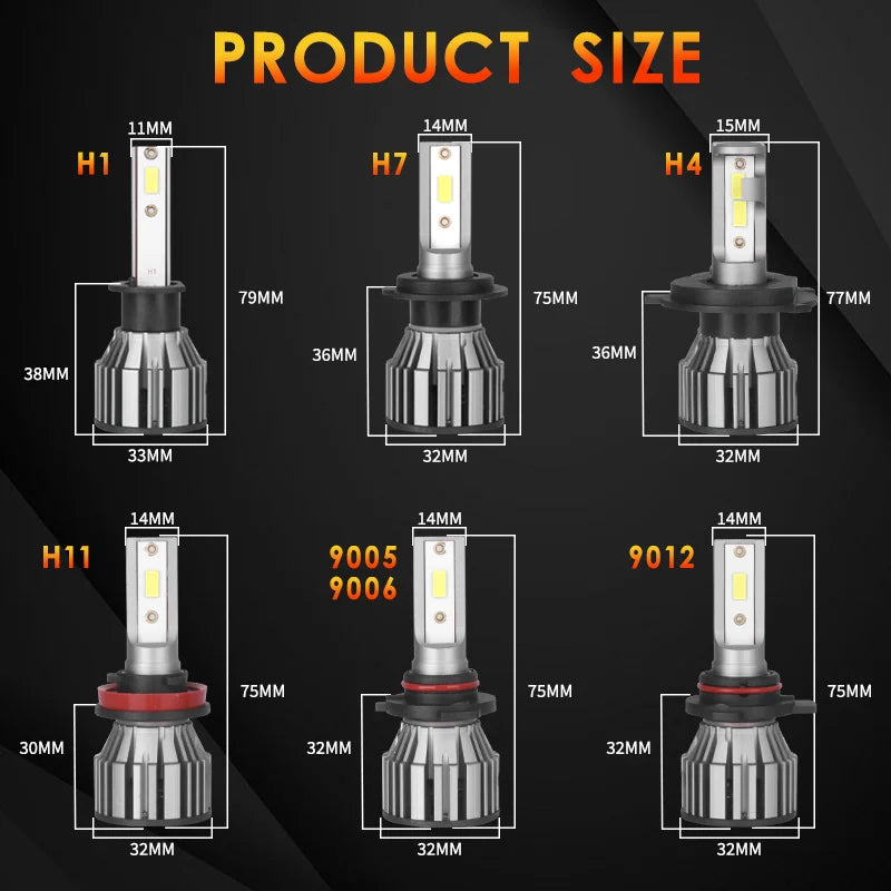2PCS H7 H4 LED Car Headlight Bulbs H1 H11 HB3 9005 HB4 9006 9012 75W6000K White High Hnd Low Beam LED Fog Lights Auto Lights 12V