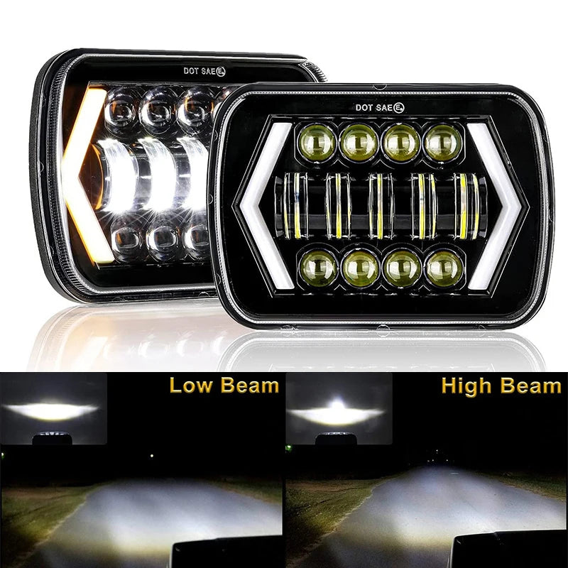 5x7 4x6 Square 7Inch LED Headlight 55W Led Headlamp Hi/Low Turn Signal for 4x4 Suzuki Samurai Jeep Wrangler Off Road