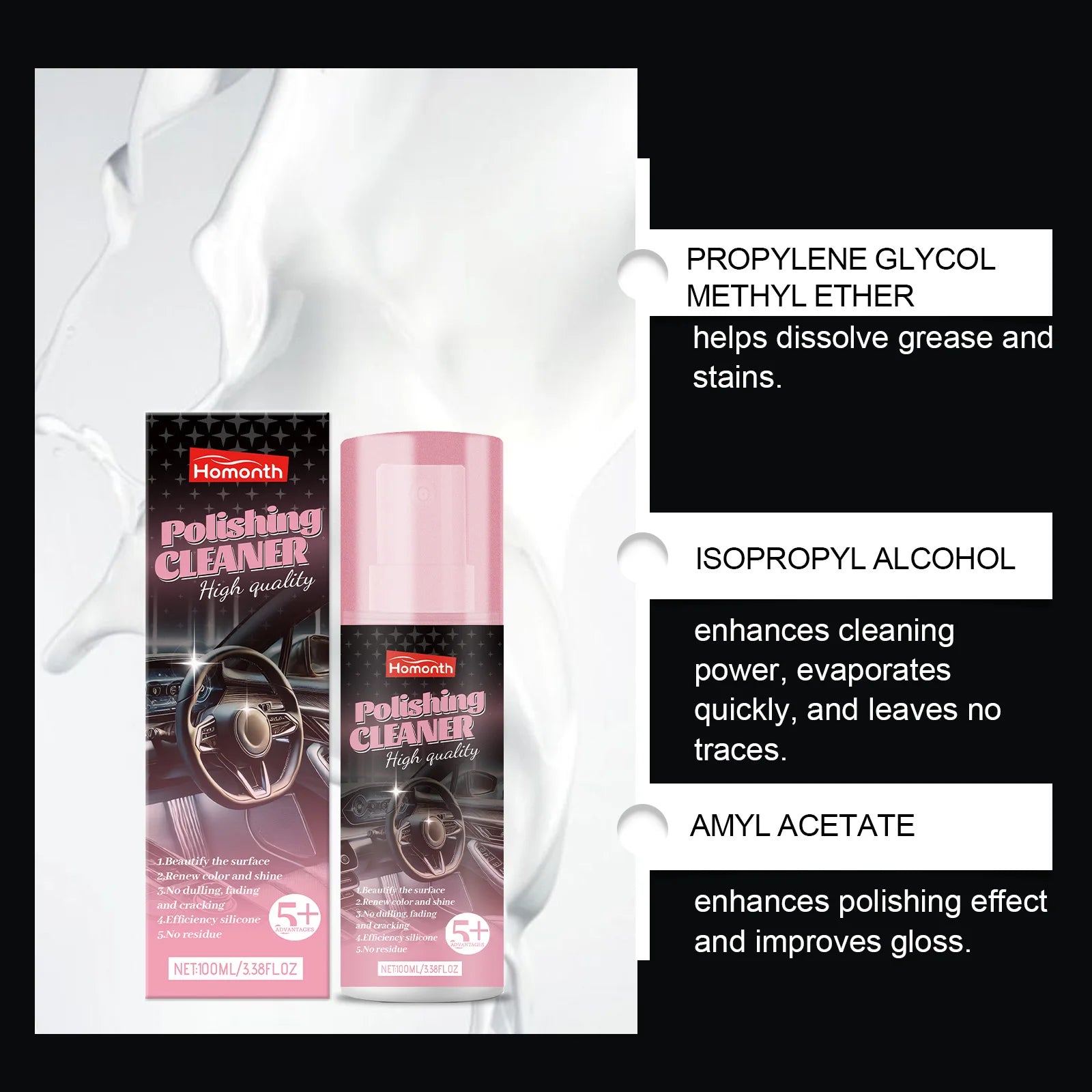 Car Interior Restorer Spray Dashboard Cleaner Plastic Polish Leather Cleaner Protectant Interior Detailing Remove Stains 100ml