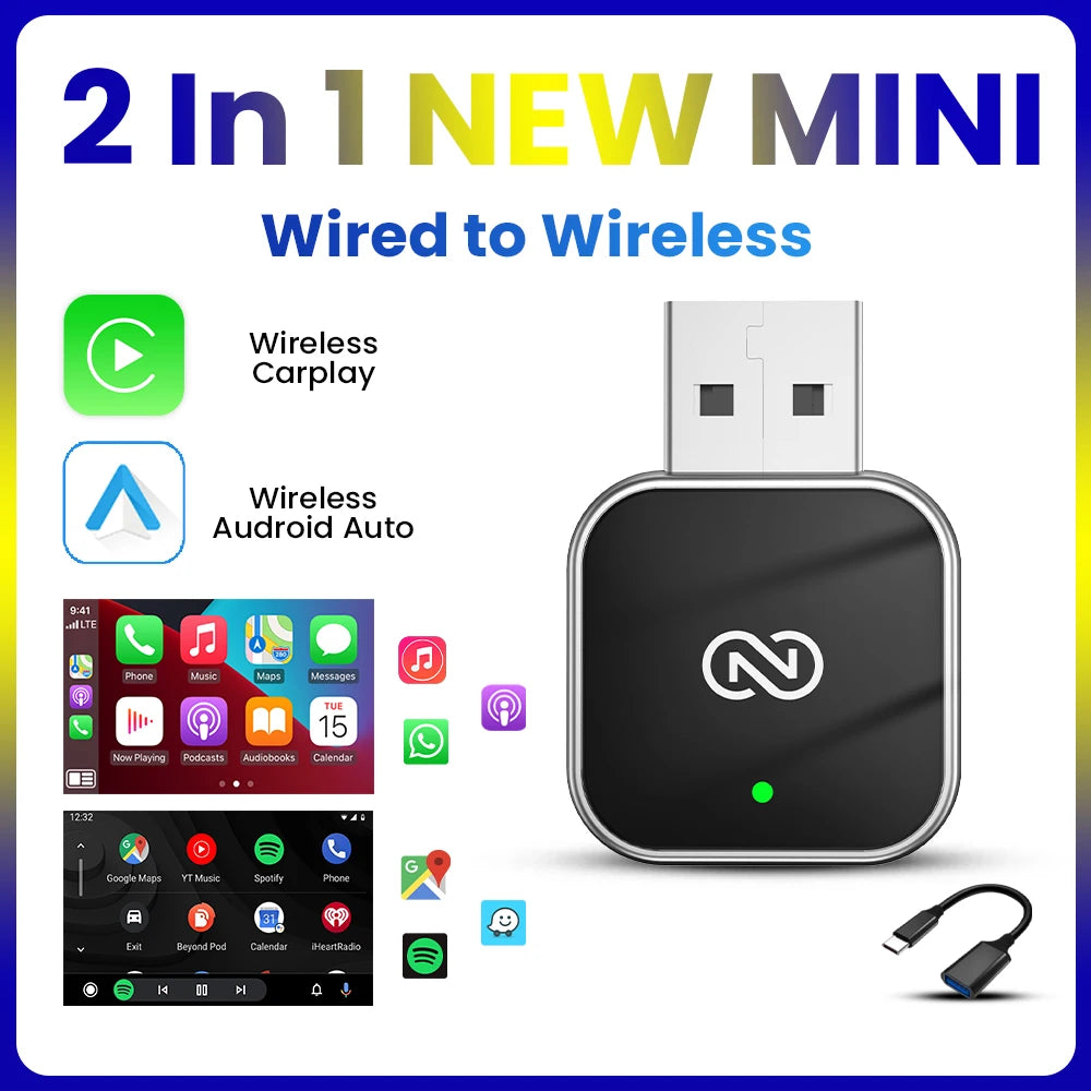 NEW 2in1 Wireless CarPlay Android Auto Adapter Smart Dongle Plug And Play For Skoda Yeti Fabia Octavia Rapid Superb Karoq Scala