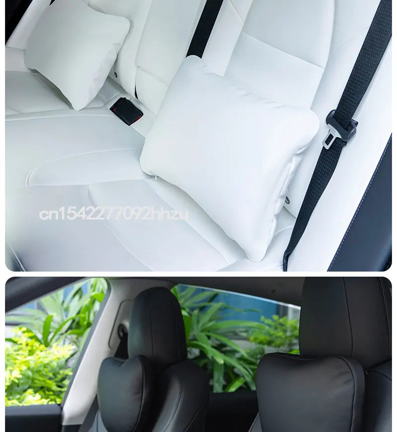For Tesla Model 3 Y Flocking/Leather Car Seat Neck Pillow Soft Memory Neck Pillow High-Quality Headrest Lumbar Support