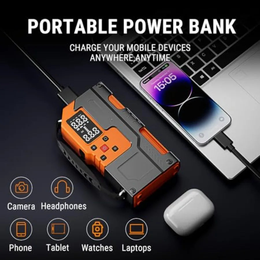 Car Battery Jump Starter with Air Compressor - 5000A 150PSI 120W Portable Car Jump Starters for All Gas Engines and 10L Diesel