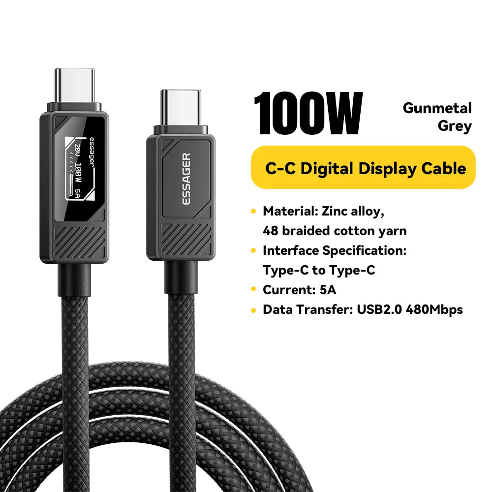 ESSAGER 100W USB Type C To USB C Cable For MacBook iPhone 17 16 15 iPad Samsung Xiaomi PD Fast Charging Charger Cord 5A E-Marker