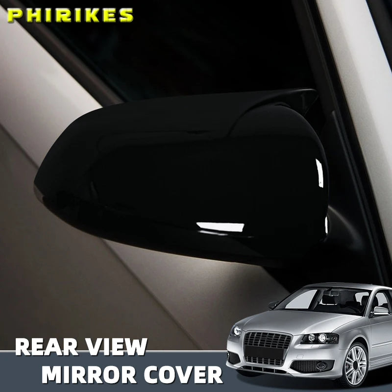 2PCS Black Side Wing Mirror Caps for Audi A3 S3 8P 05-08 A4 S4 B6 B7 8E 8H A6 S6 C6 4F Sticking Mirror Shell Covers