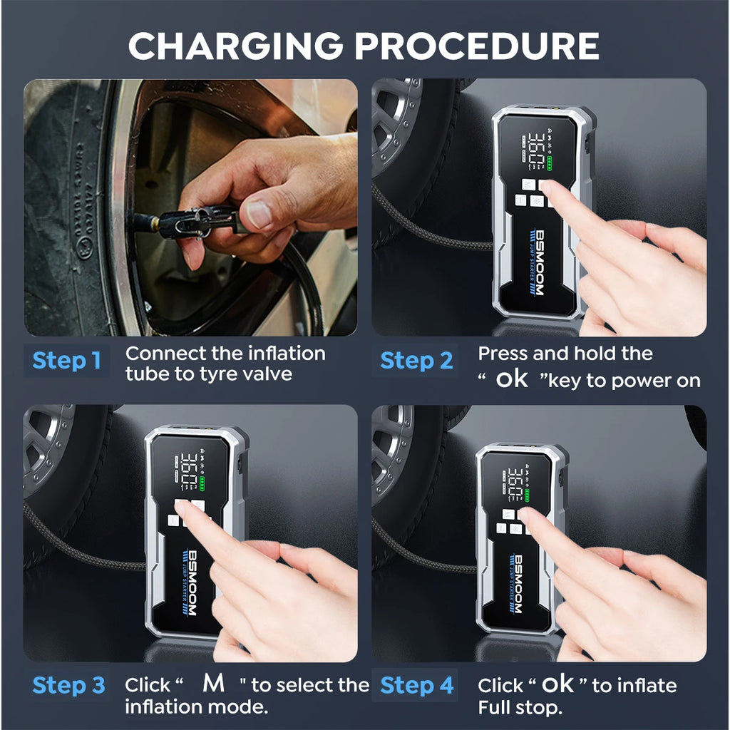 6000A Car Jump Starter Power Bank Portable 160PSI Air Pump Car Battery Emergency Boosters Starting Device Car Starter