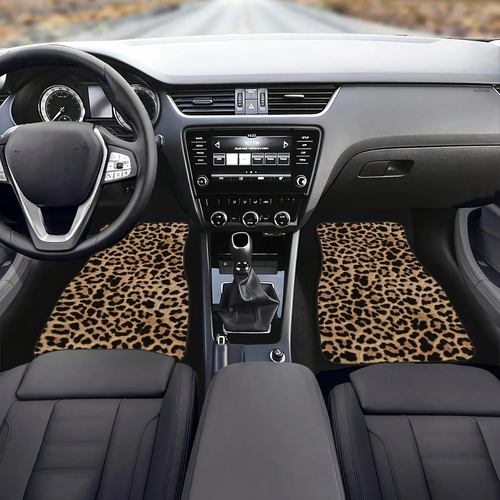 Leopard Print Car Floor Mats Set, All-Weather Universal Size for Front and Rear Seats, Suitable for SUVs, Limousines, LKWs