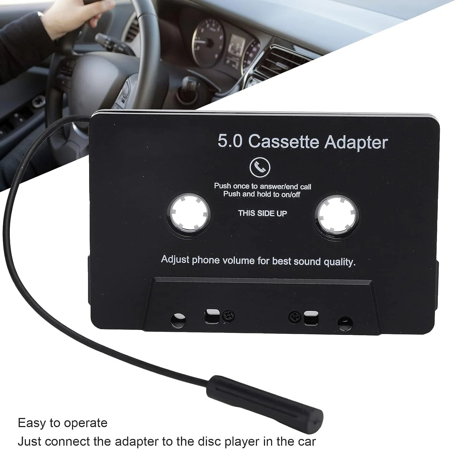 Car Bluetooth 5.0 Tape Cassette Audio Aux Adapter with Microphone 6H Music Time 168H Standby Smartphone Cassette Adapter