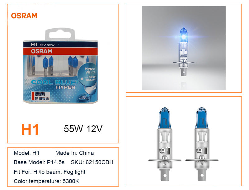 OSRAM  H7 H4 H1 H11 HB3 9005 HB4 9006 Halogen Headlight Car Light Hi/Lo Beam 5300K 12V 55W Cool Blue Hyper White Bulb(2 Pieces)