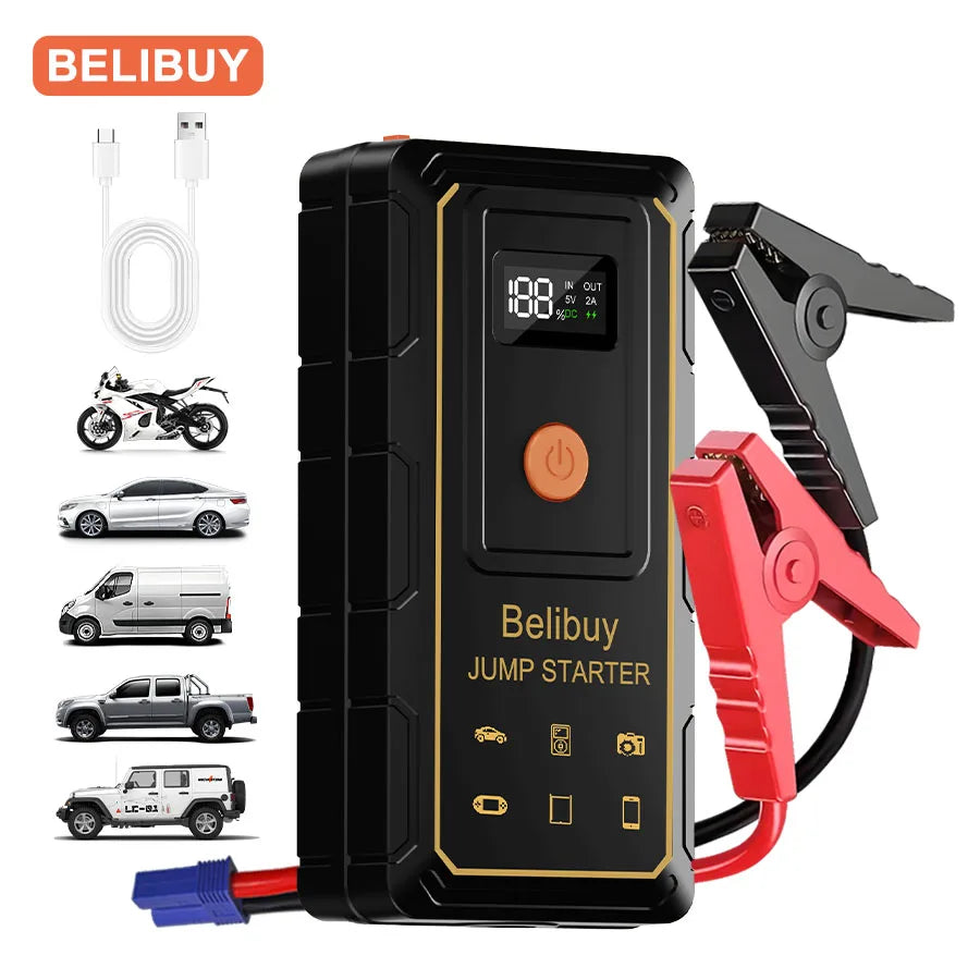 2000A Car Jump Starter, Power Bank and Emergency LED Light for All Diesel/Gasoline Cars 12V with Digital Display