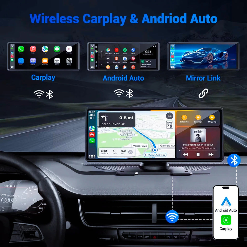Pionray 7/10 inches android auto Universal Portable CarPlay for Car Screen Car Radio Video Wireless Carplay Screen for Apple