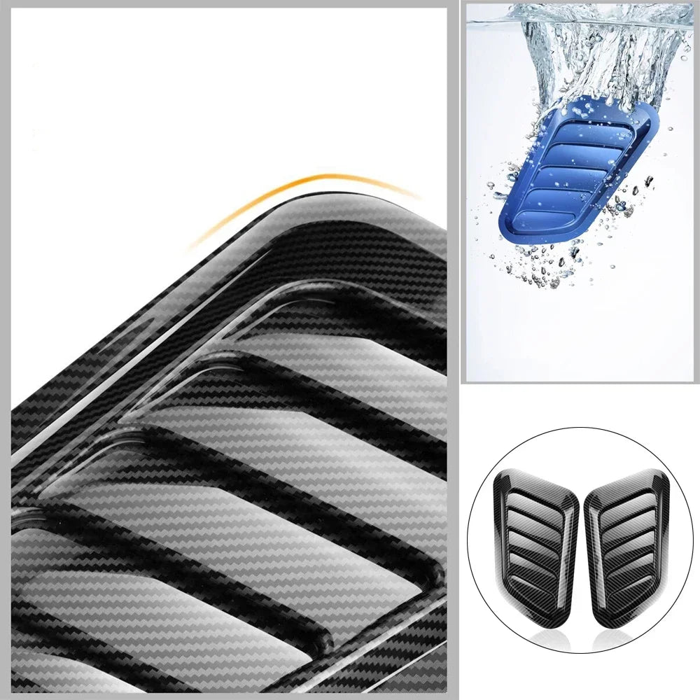 2Pcs Universal Carbon Fiber Car Hood Decoration Personality Shark Gills Simulation Air Outlet Design Durable Pasted Leaf Board