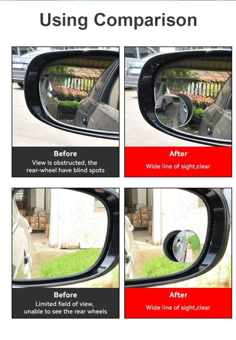 2PCS Round Frame Convex Blind Spot Mirror Safety Driving Wide-angle 360 Degree Adjustable Clear Rearview Mirror Car Accessories