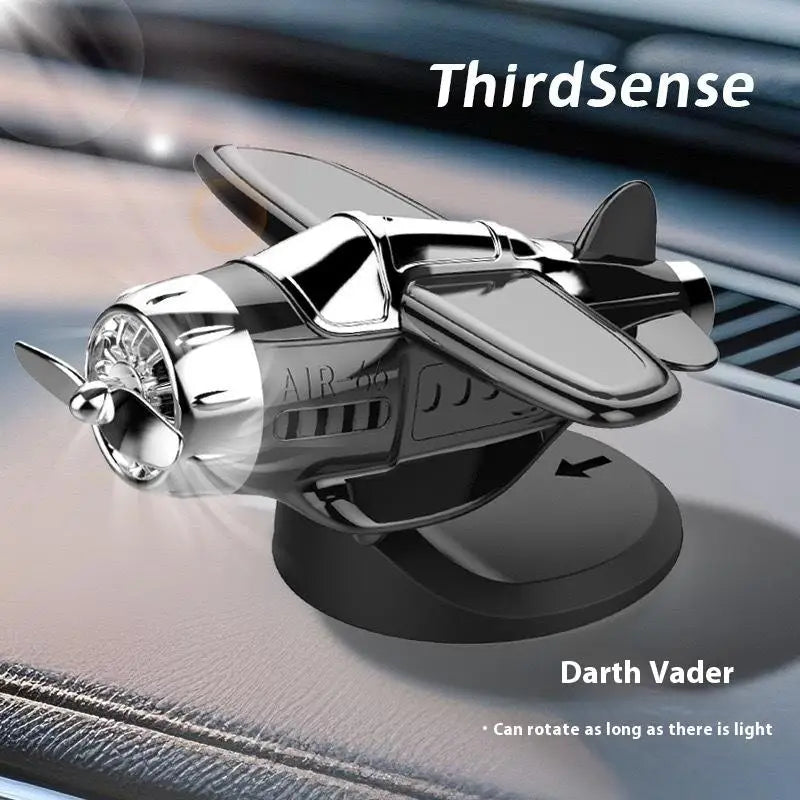 Solar Powered 360 Rotating Airplane Ornament - Car Dashboard Decor with LED Lights for Interior Styling