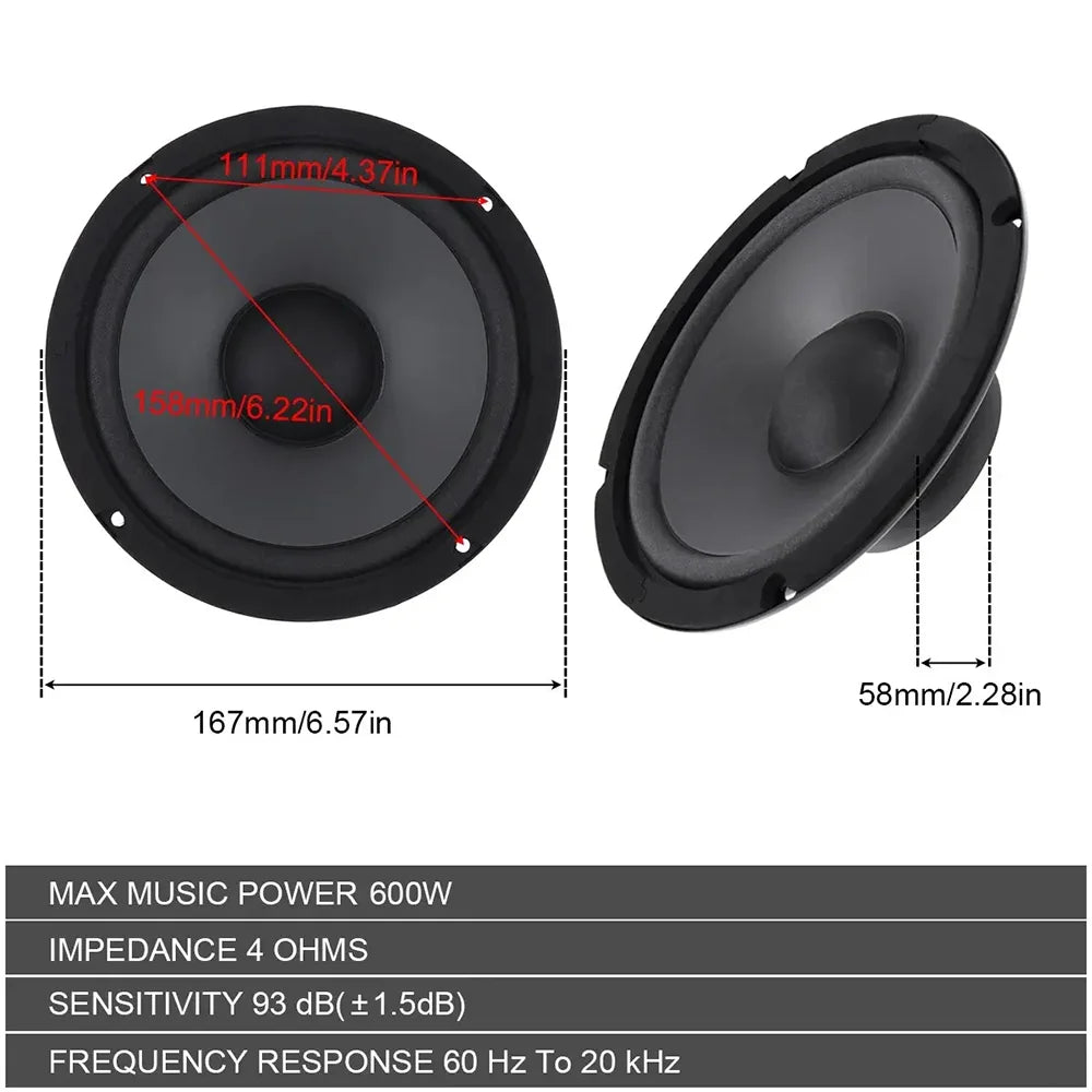 1pcs 4/5/6.5 Inch 2-Way Full Range Frequency HIFI Music Stereo Audio 400W/500W/600W Car Audio Accessories Coaxial Speaker Woofer