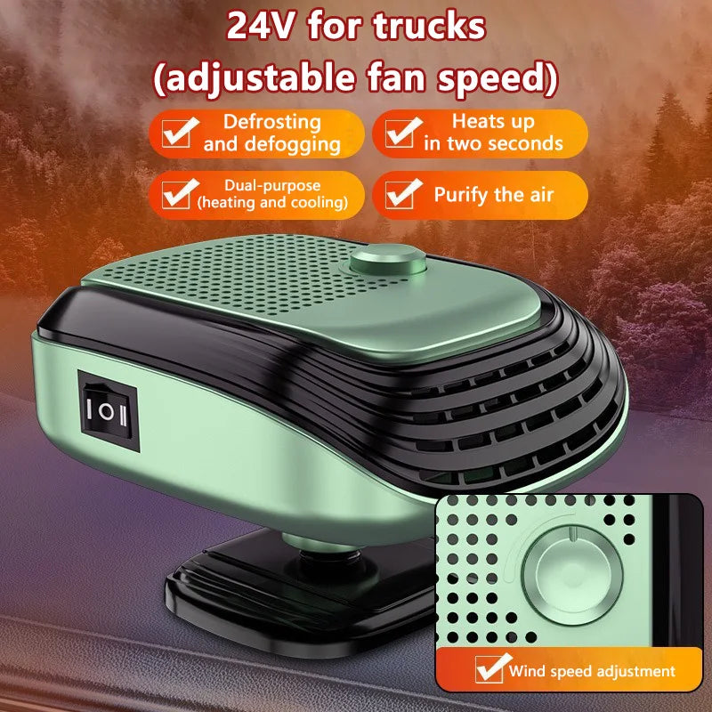 Fast Heating 12V/24V Car Heater & Defroster, Dual Speed Quick Warm Up, Front Demister for Winter Car Heating & Defogging