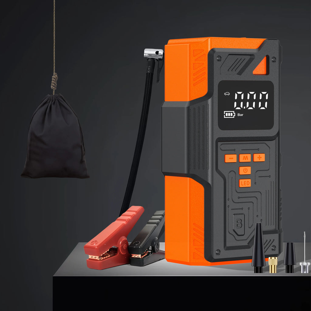 JKUOO Portable Car Jump Starter with Air Compressor -Outdoor Emergency Power for Lead-Acid Batteries, Tire Inflation &Monitoring