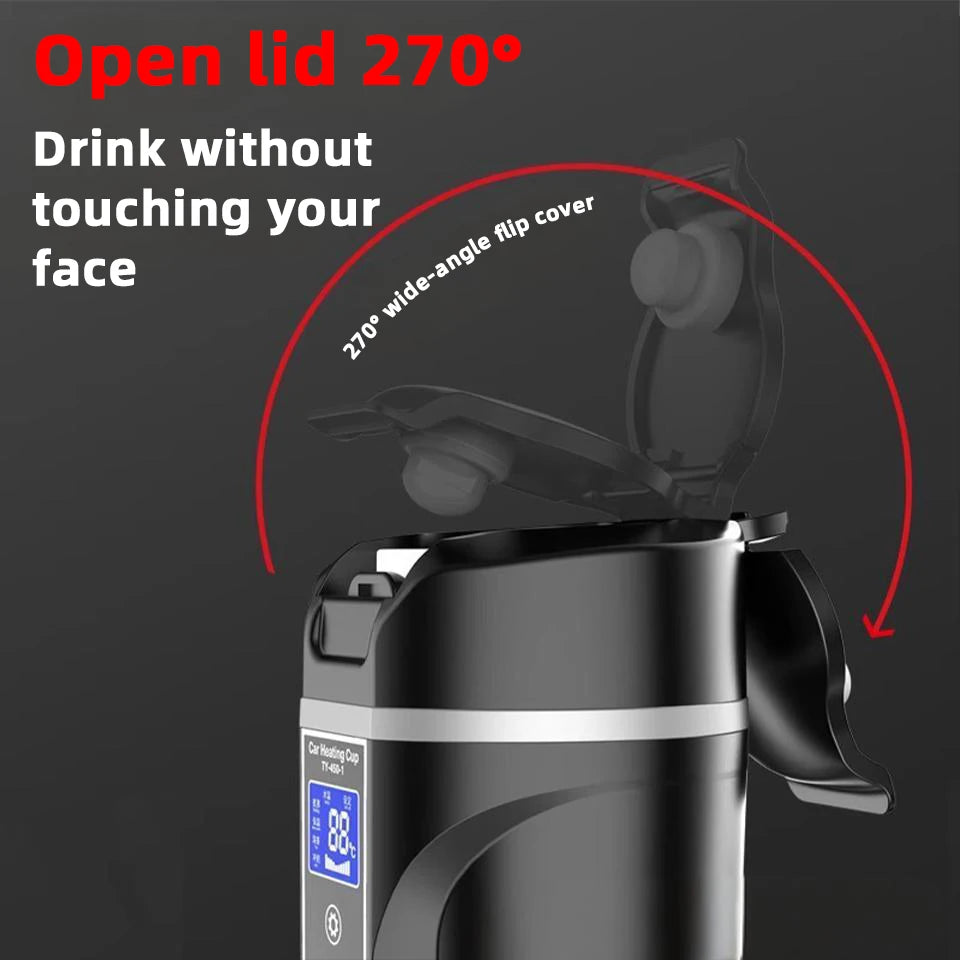 Portable Electric Kettle 12v/24v Smart Car Heating Cup Touch Screen Thermal Mug 450ml Car Heating Mug Temperature Adjustable