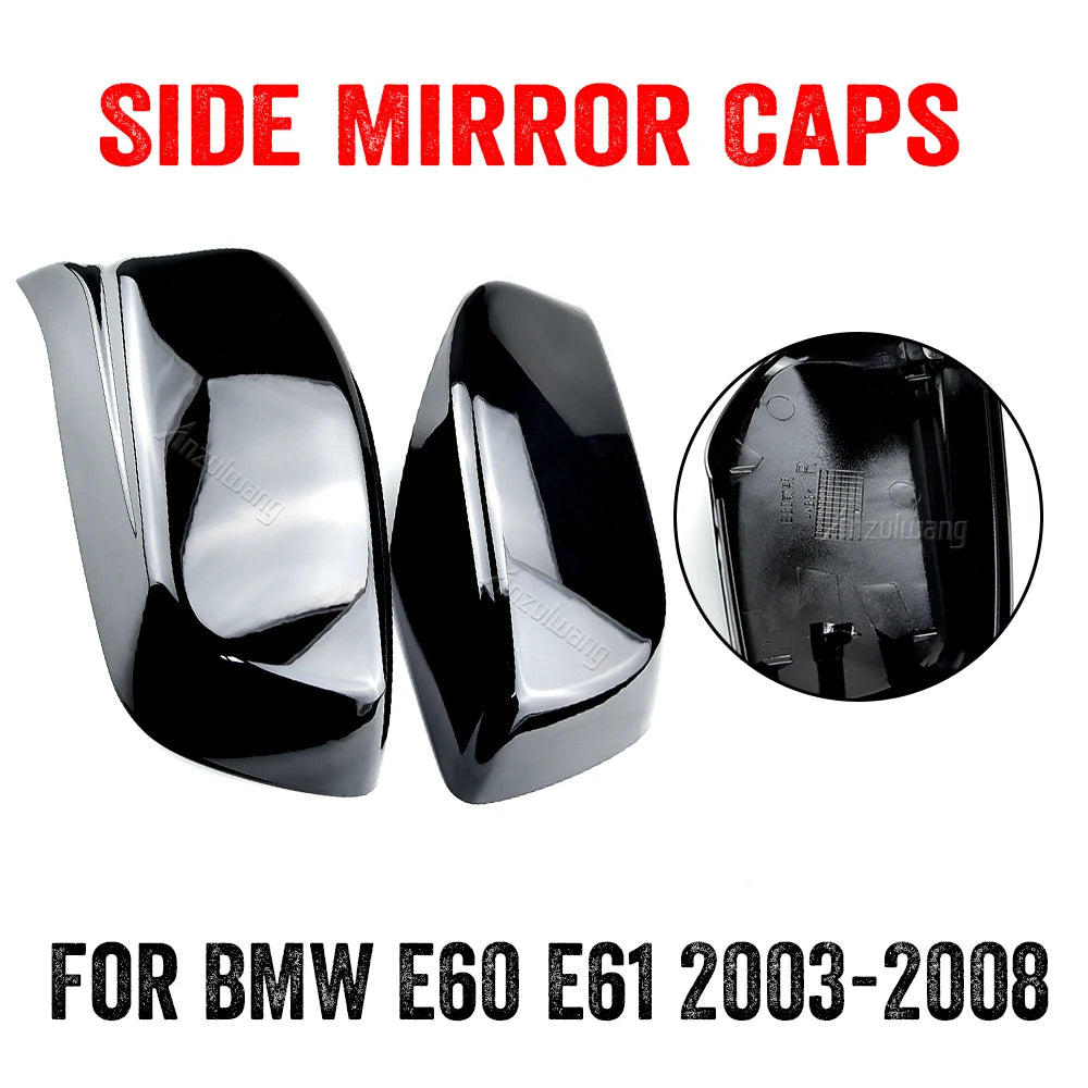 2PCS Car Rearview Side Mirror Cover Caps For BMW E60 E61 2003-2008 M Style Replacement Side Mirror Cover Caps
