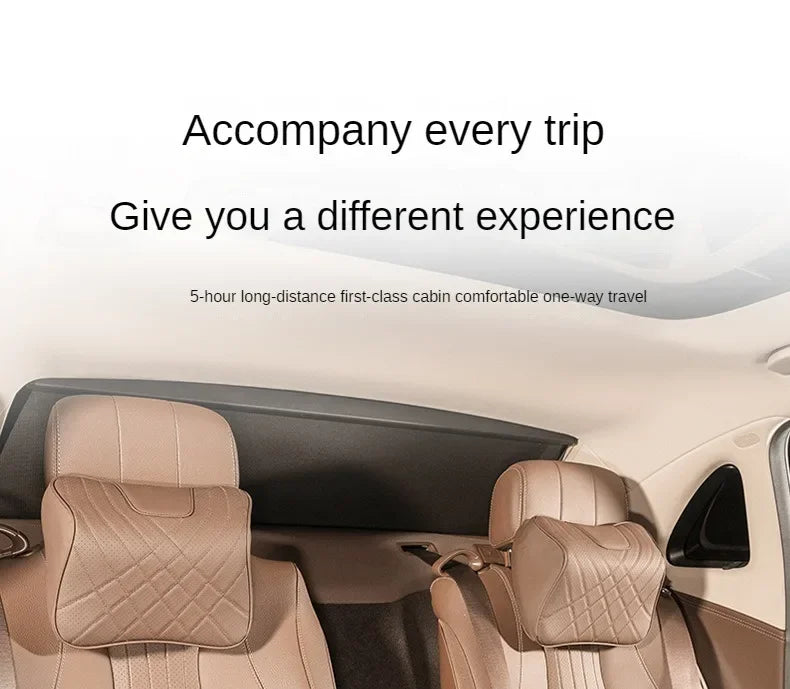 Car Neck Pillow Memory Foam Leather Auto Headrest And Back Cushion Set Seat Lumbar Waist Support Sewing Head Protective Cover
