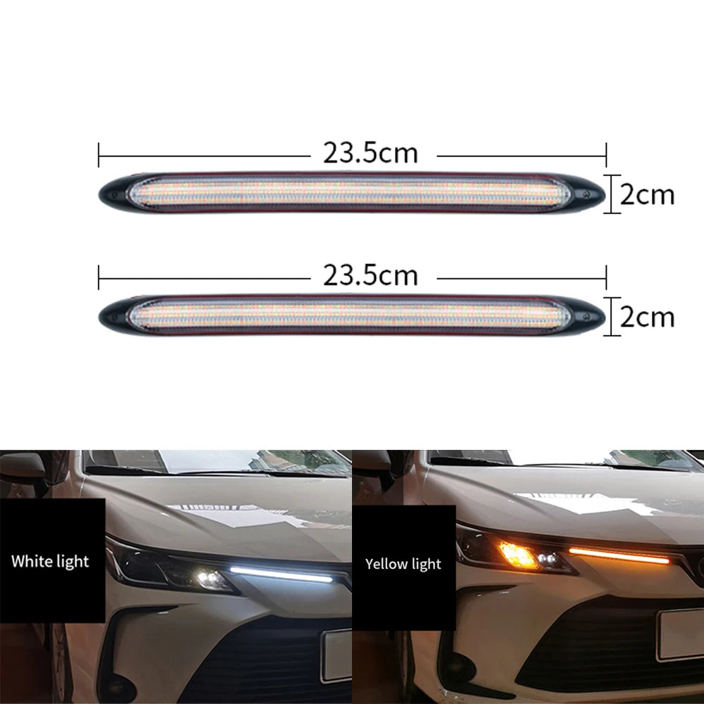 DRL Daytime Running Strip Car Headlight Decoration Turn Signal Light Strip Sequential Yellow Flow White Day Lamp Accessories 12V