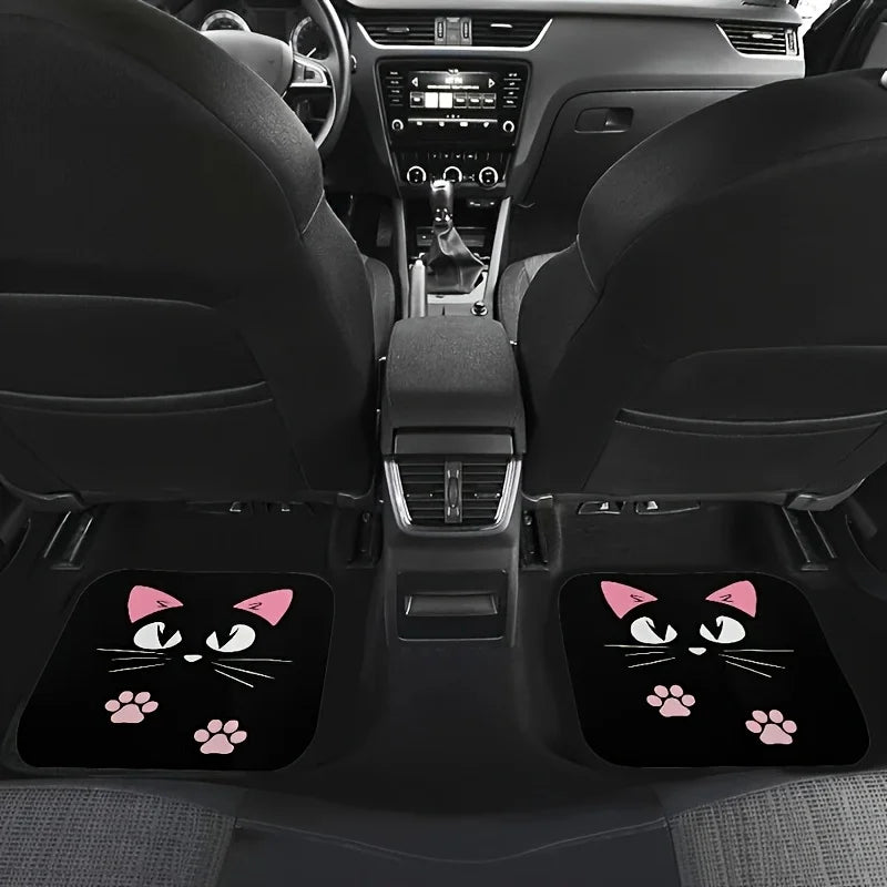 2/4pcs Car Anti-skid Mats,Car Carpets,Cute Cartoon Cat Printed Car Floor Mats,Suitable for The Front and Rear Seats of Most Cars