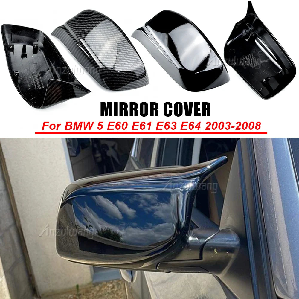 2PCS Car Rearview Side Mirror Cover Caps For BMW E60 E61 2003-2008 M Style Replacement Side Mirror Cover Caps