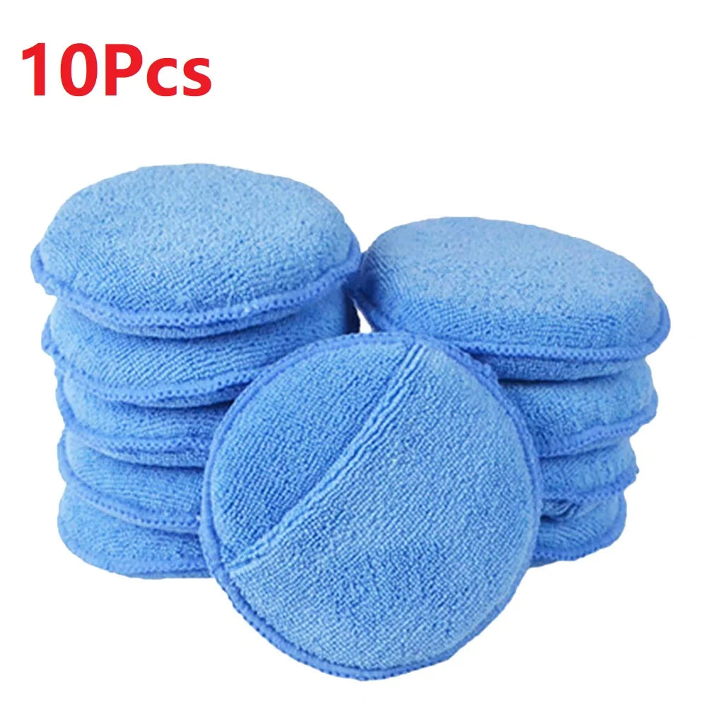 10Pcs Car Waxing Polish Sponges 5 Inch Car Detailing Wax Applicator Pads Round Pocket Microfiber Foam Sponges Car Cleaning Tools