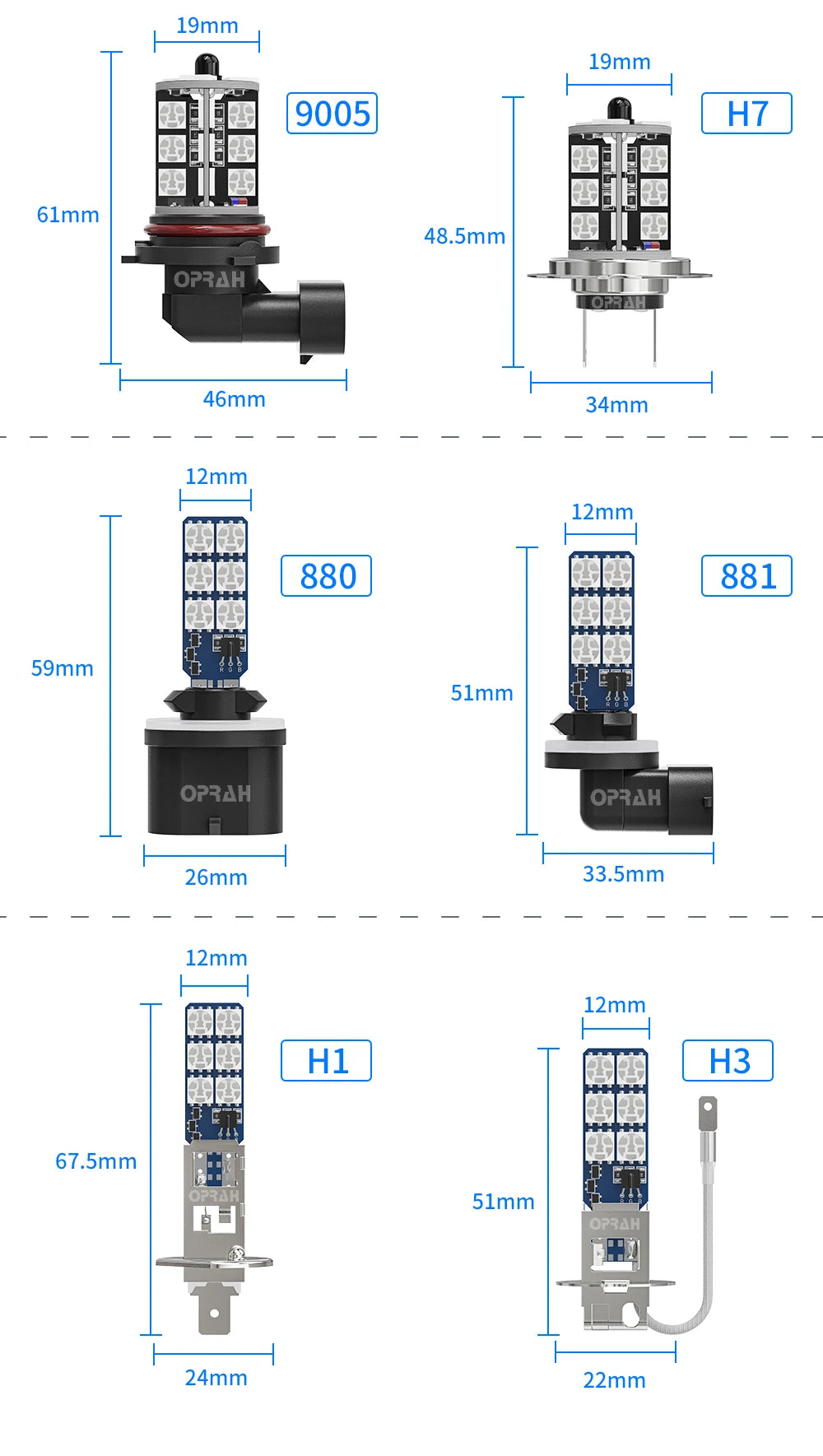 2pcs LED Car RGB Fog Lights LED H7 H1 H3 H4 H11/H8/H9 9005/HB3 9006/HB4 H27/880 H27/881 Headlight DRL Lamps With Remote Control