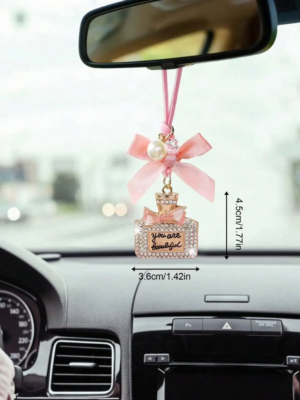 Rhinestone Alloy Perfume Bottle Car Rearview Mirror Ornament – Women’s Exclusive Interior Pendant, Car Interior Accessory
