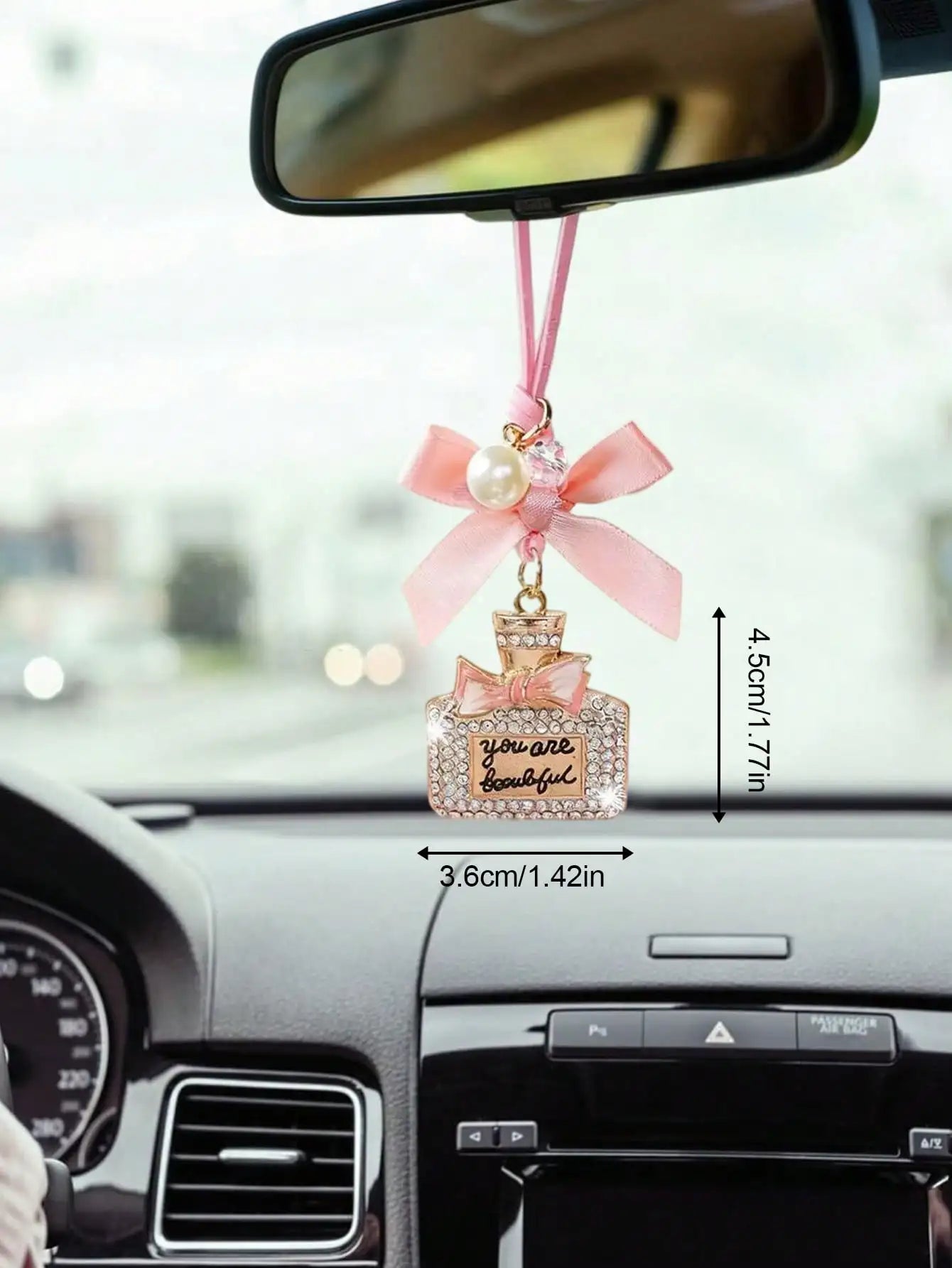 Rhinestone Alloy Perfume Bottle Car Rearview Mirror Ornament – Women’s Exclusive Interior Pendant, Car Interior Accessory