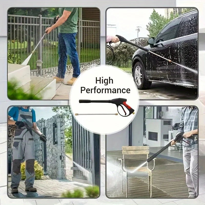 Portable High Pressure Car Wash Gun with Adjustable Extended Rod Household Water Pipe Matching Car Cleaning Tool for Home Outdoo