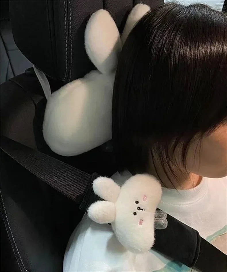 Woman Girl Neck Cushion Rabbit Car Accessories Seat Belt Shoulder Pad Animal Cervical Pillow Universal Headrest Cute Neck Pillow